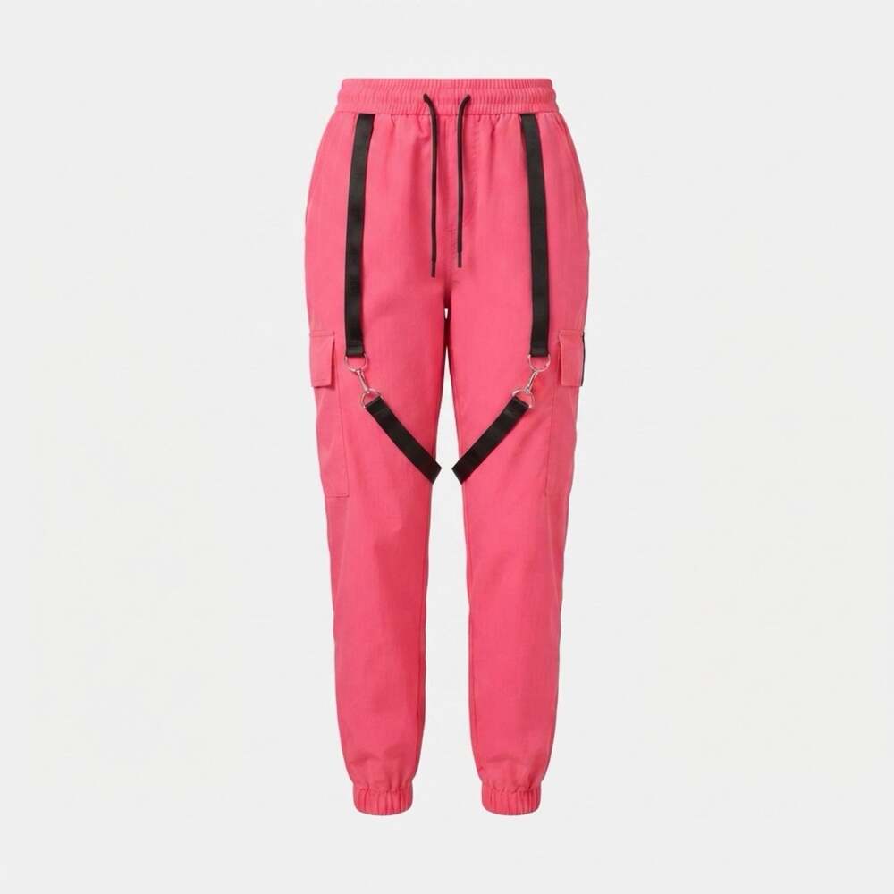 MANFINITY Hot Pink Cargo Jogger Pants with Straps and Hardware